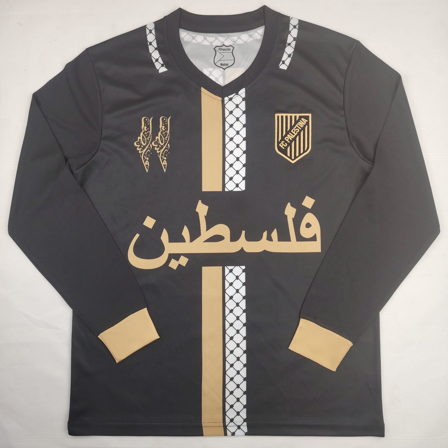 Palestine "فلسطين" Premium Black Gold/White stripe long sleeve Kit